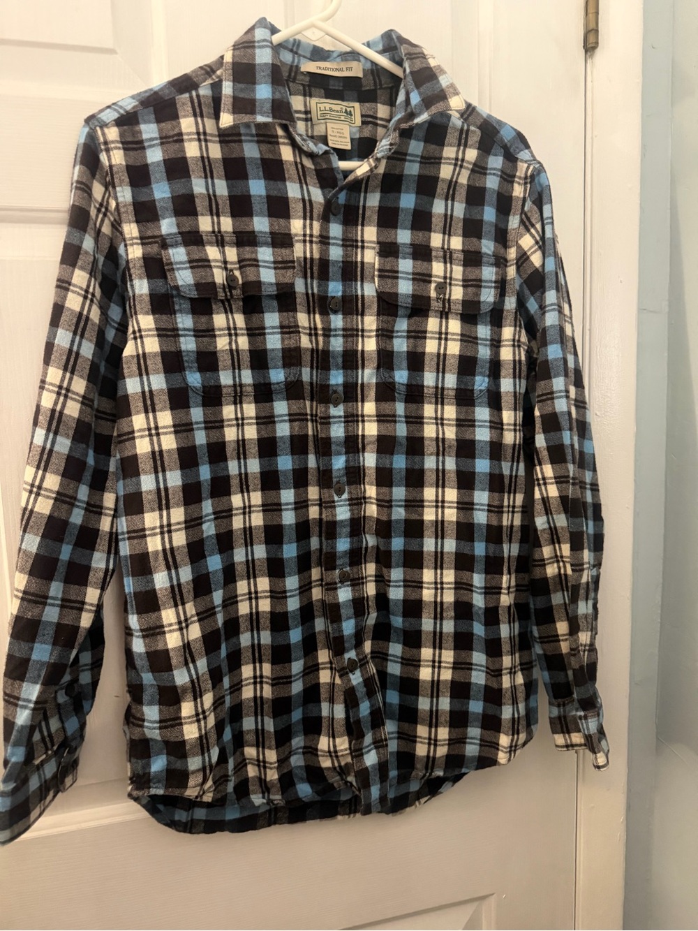 L.L.Bean Men’s Small Traditional Fit Blue Plaid Cotton Flannel Shirt